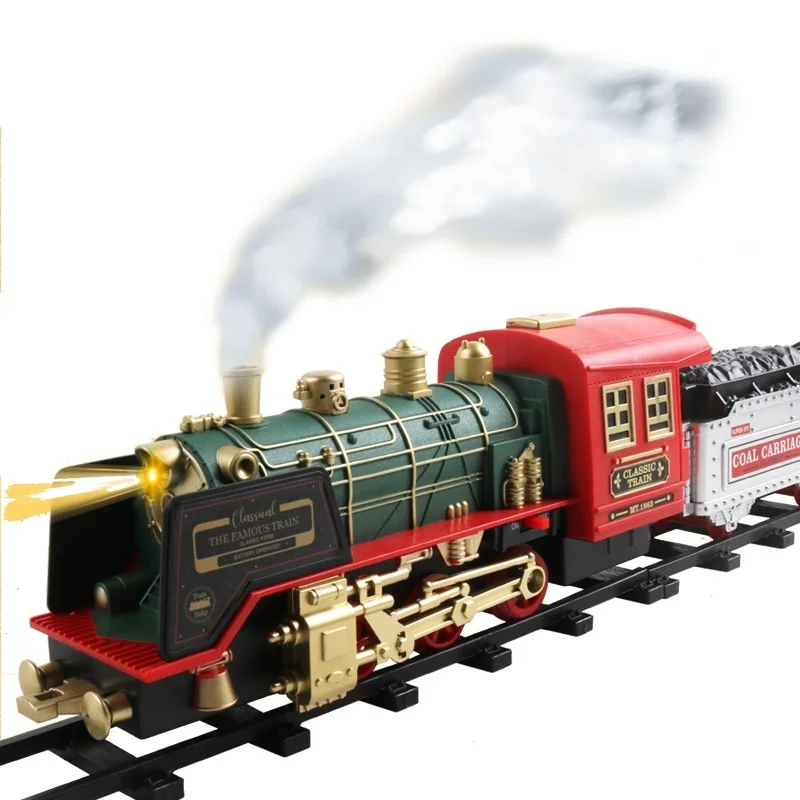 

Cross-border Christmas Classic Smoke-Emitting Electric Train with Light and Music, Track Railway Toy Train
