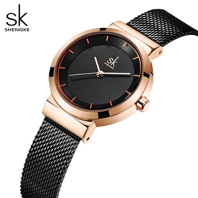 Shengke Luxury Brand Dress Golden Watch Ladies Elegant Diamond Quartz Wrist Watches For Women Steel Mesh Clock zegarek damski