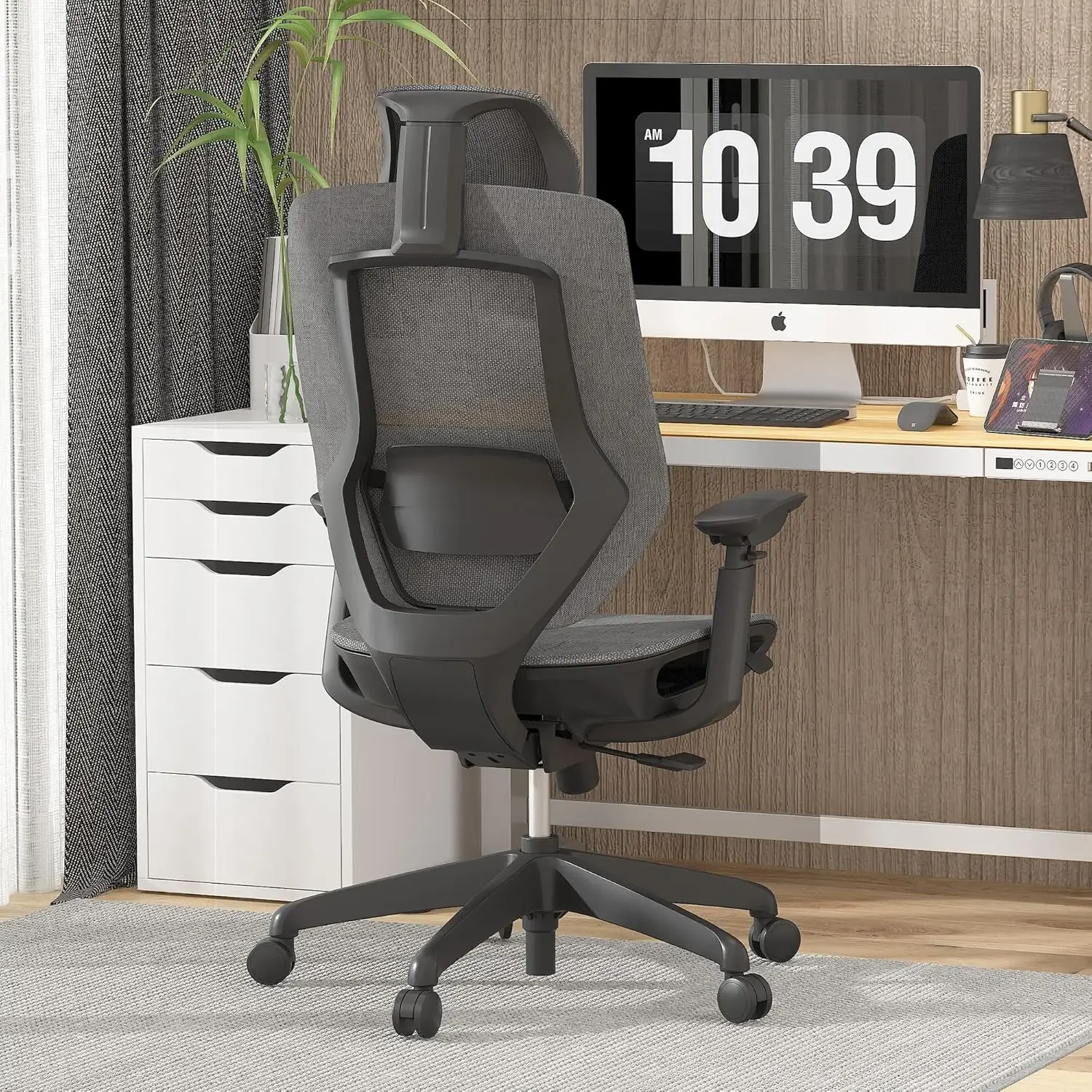 Tall Office Chair Heavy Duty,4D Armrest Mesh Ergonomic Home Office Chair with High Back,Lumbar Support,Tilt Function