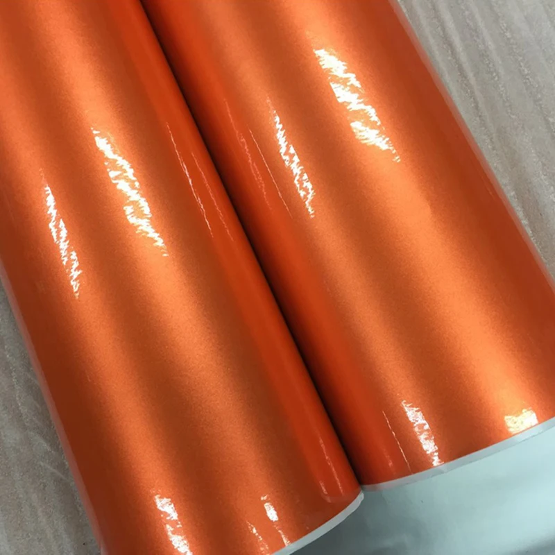 Glossy Metallic Orange Vinyl For Car Wrap FILM with air channel Pearl Shinny Sticker Vehicel Wraps 10/20/30/40/50/60x152CM/Lot