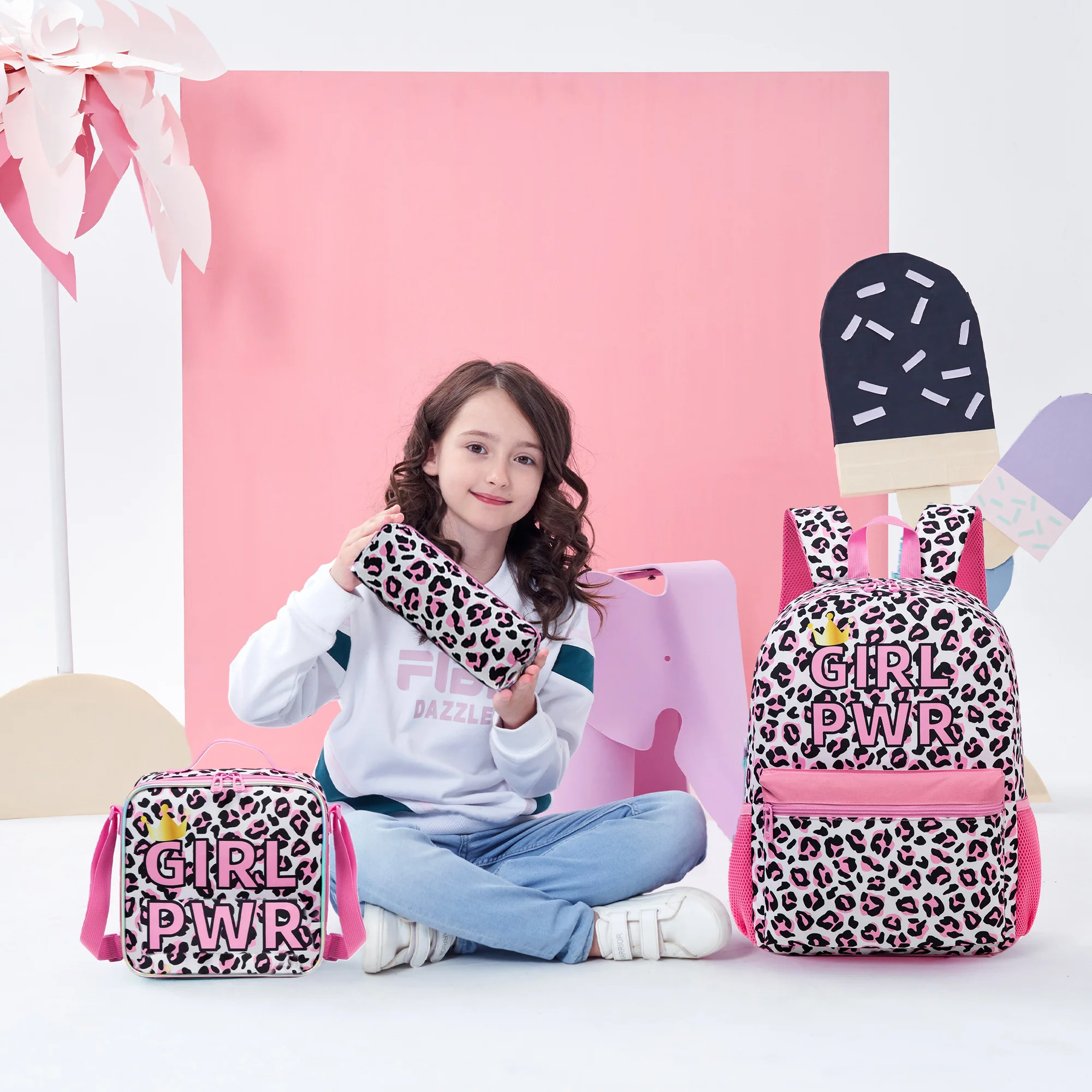 

Girls Backpacks with Lunch Bag for Girls 3pcs Girls Bookbag and Lunch Box Set for Elementary Middle School