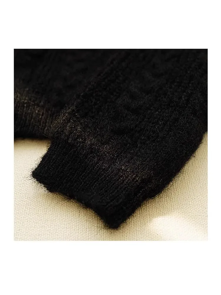 American Vintage Women Single Breasted Mohair Cardigan Autumn Winter Peter Pan Collar Black Knitwear Jumper Lace Sweater Gothic