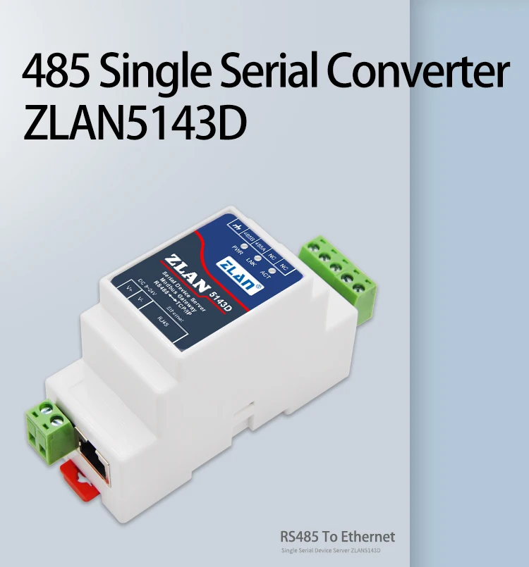 ZLAN 5143D Din Rail Serial RS485 to Ethernet TCP IP Server Ethernet Converter with Adaptor Optional