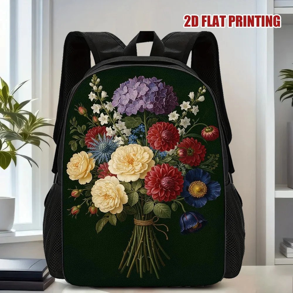 

Рюкзак с иллюстрацией цветочного букета | Компактный и стильный, идеально подходит для ежедневного использования подростками и для школьной жизни, с застежкой-молнией.