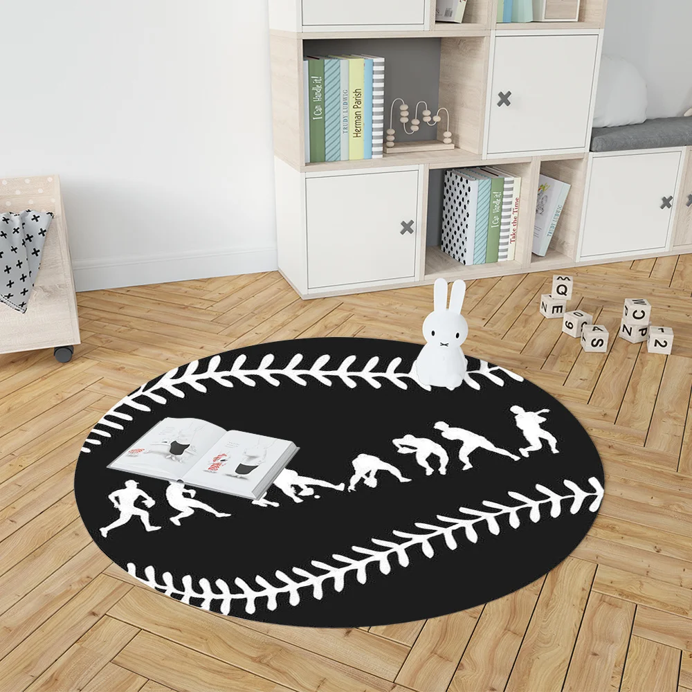 baseball stitching round rug flannel door mat sports theme home decor living room bedroom game room non slip washable floor