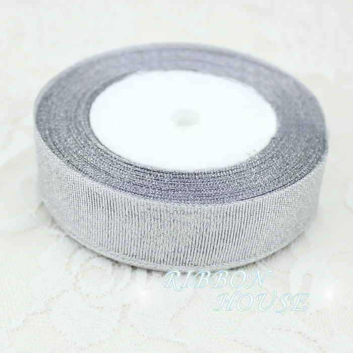 (25 yards/roll) 1'' (25mm) Silver polyester organza ribbons Christmas packaging ribbon high-grade quality squares ribbons