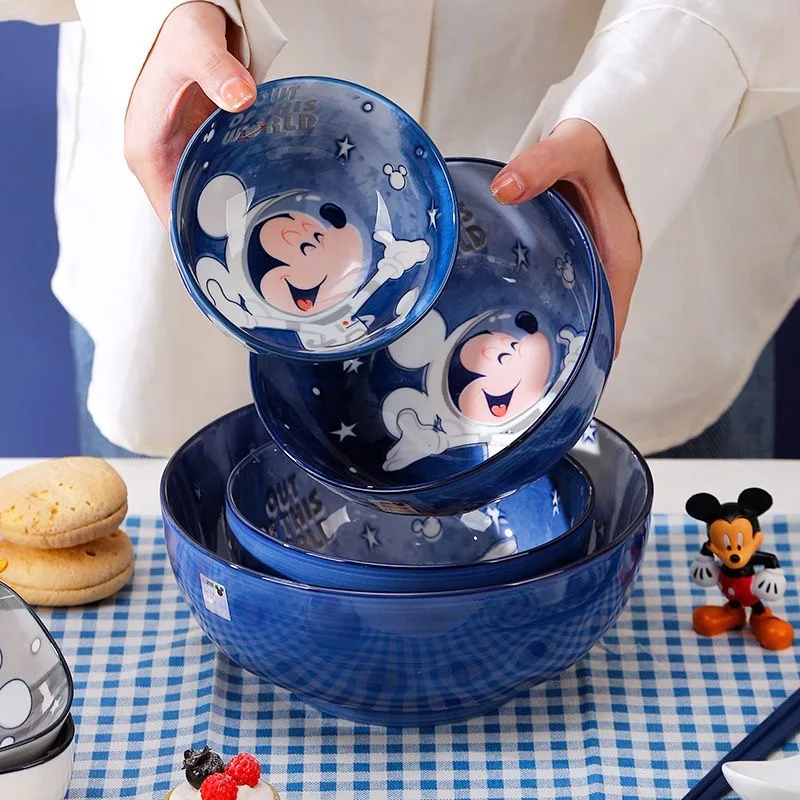 MINISO Disney Mickey Porcelain Bowl Kawaii High Temperature Ramens Bowl Cartoon Large Capacity Tableware Children Ceramics Set