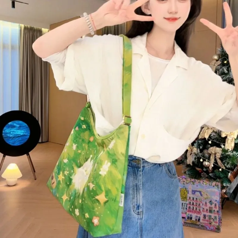 

Стильная и качественная сумка-кроссбоди на молнии, холщовая сумка-тоут для города, школьная сумка с милым кроликом