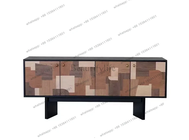 

Medieval solid wood living room, retro style, entrance cabinet against the wall, integrated color matching household TV cabinet