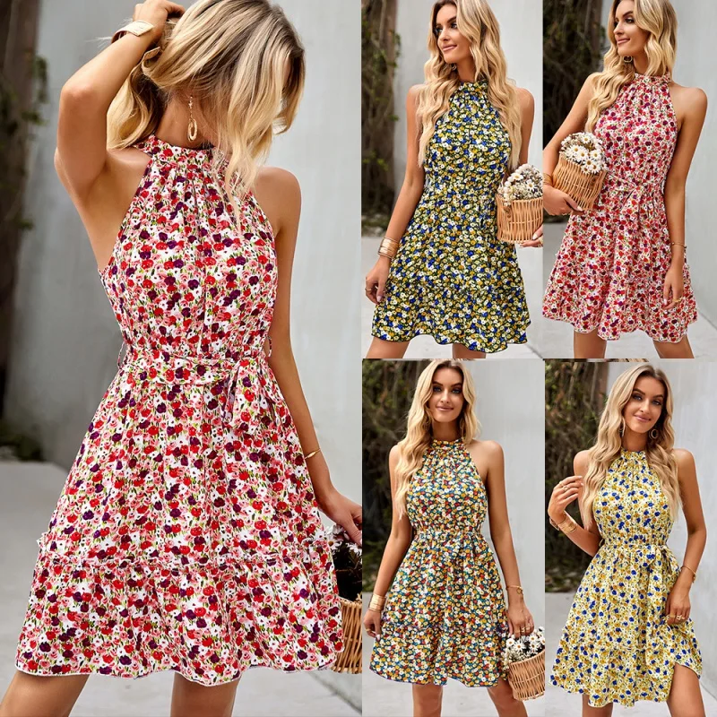 DY-Self-Developed Design American Station Sleeveless Waist-Tight Dress Summer Bohemian Printed Dress