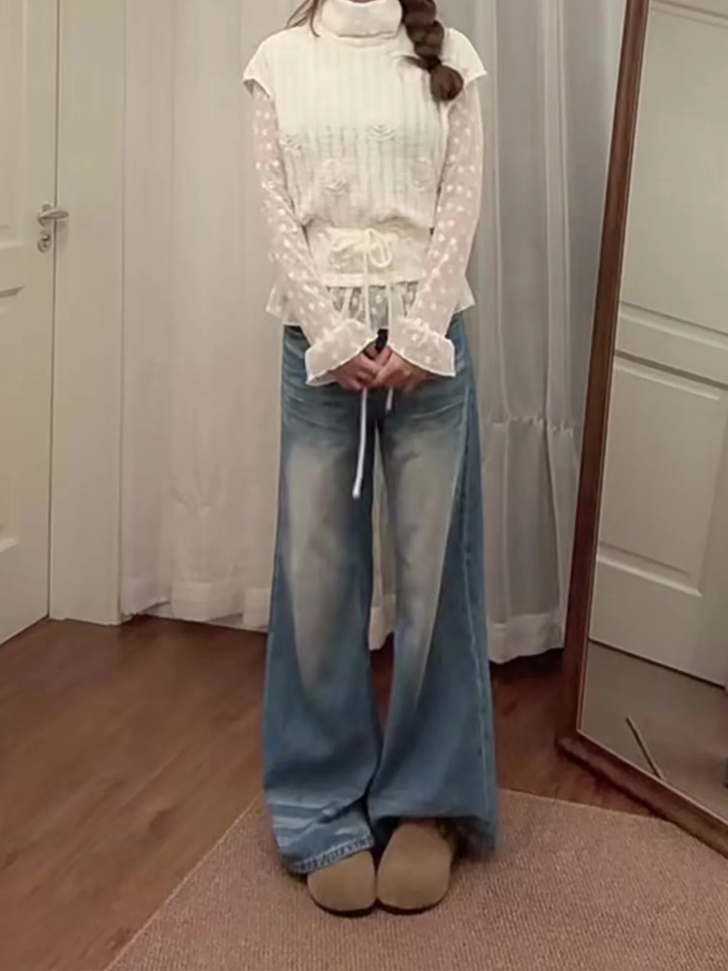 

Loose High Waist Wide Leg Jeans Women plus Size Blue Denim Spring Summer New Style Vintage Casual Comfortable Wear Resistant