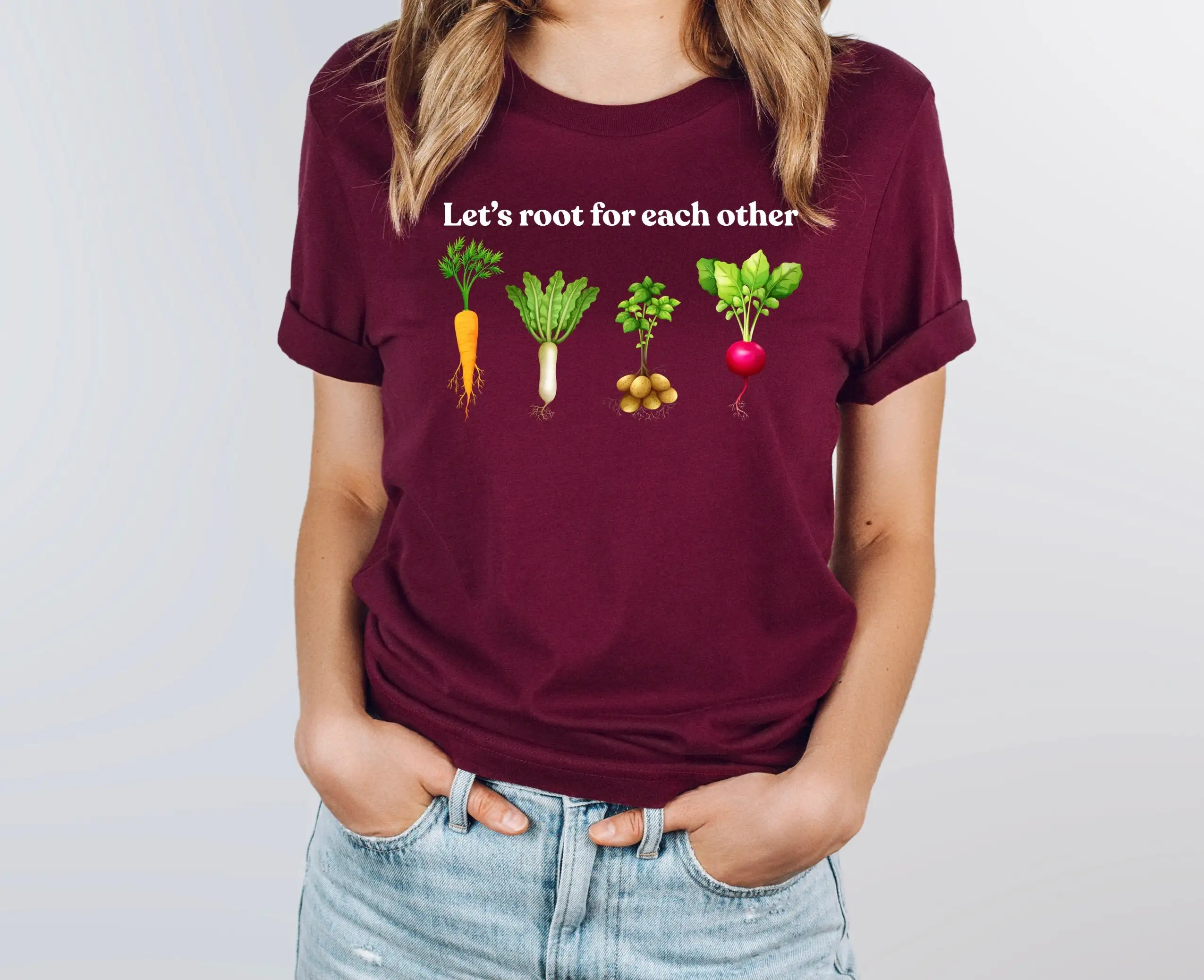 Lets Roots For Each Other Vegetable T Shirt Uplifting Spring Gardening Turnip Carrot Outfit Black