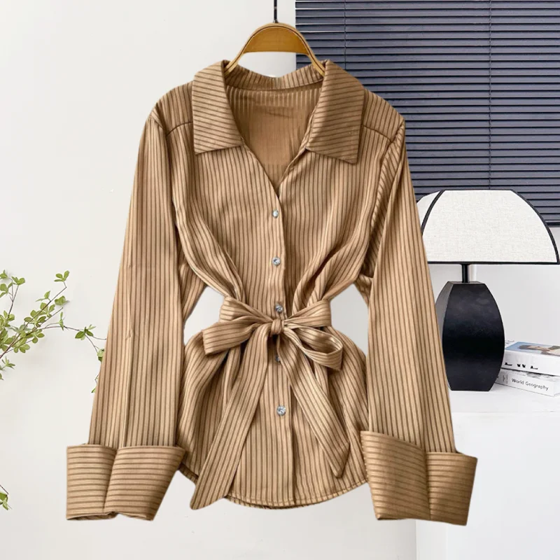

Black,Korean,Style,Stripe,Blouse,Chic,Sexy,Polo collar,Lace up,Single-breasted,Women,Long Sleeve,Shirt,Temperament,Tops,57303