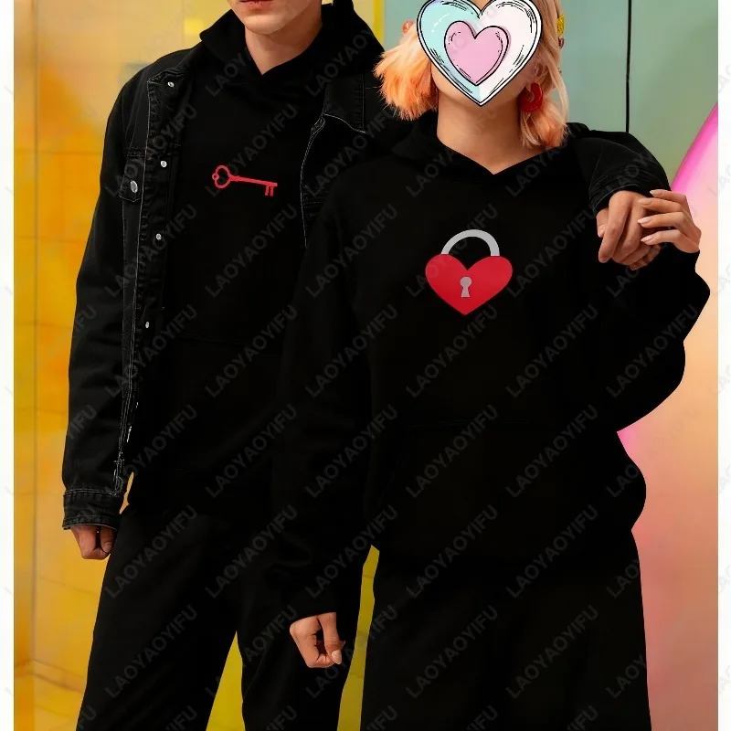 Одинаковая толстовка с капюшоном для пары на День святого Валентина для мужчин и женщин, простая уникальная толстовка унисекс, новинка, популярный эстетический пуловер Одинаковая толстовка с капюшоном для пары на День святого Валентина для мужчин и женщин, простая уникальная толстовка унисекс, новинка, популярный эстетический пуловер
