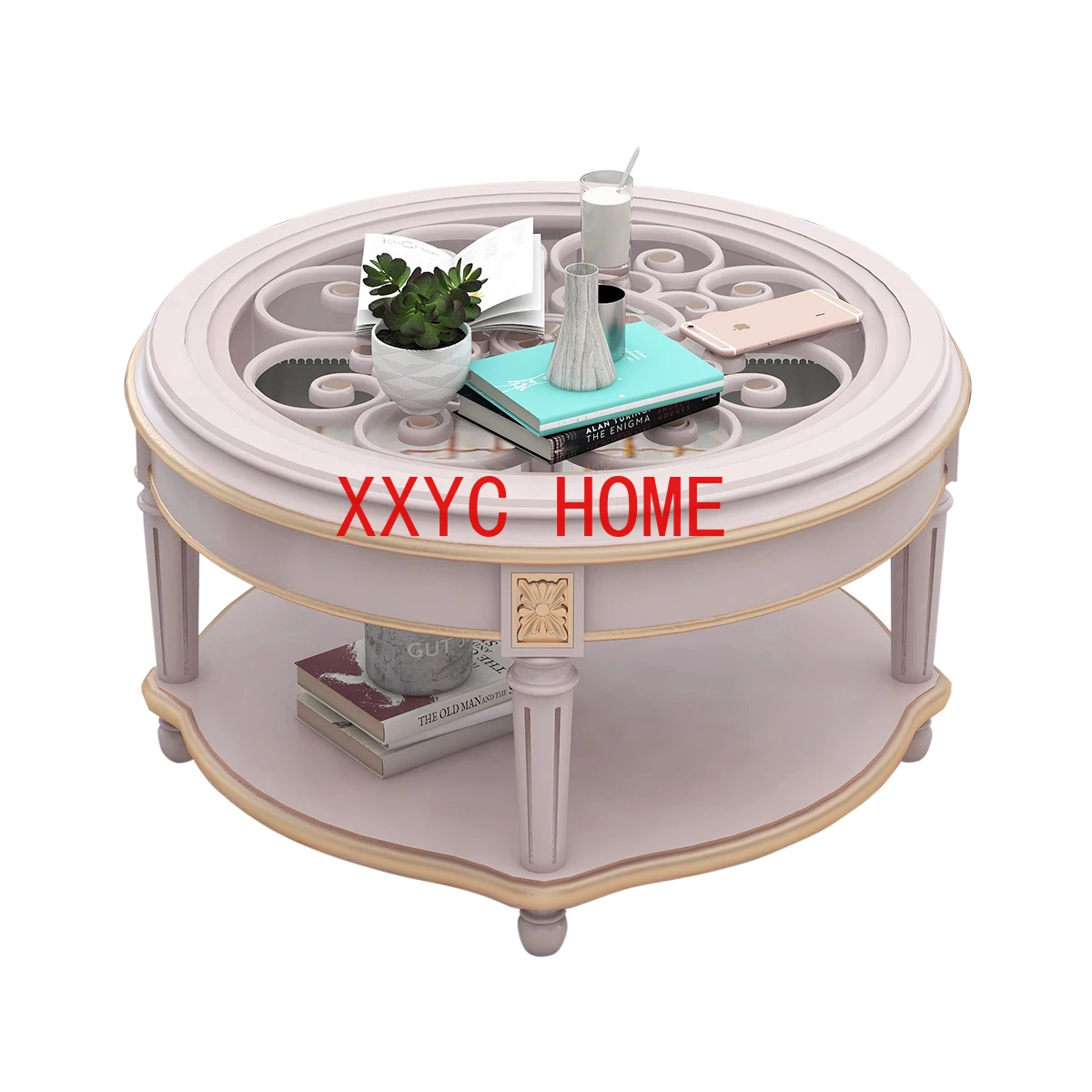 

Круглый столик из минималистского розового стекла, оформление оформления