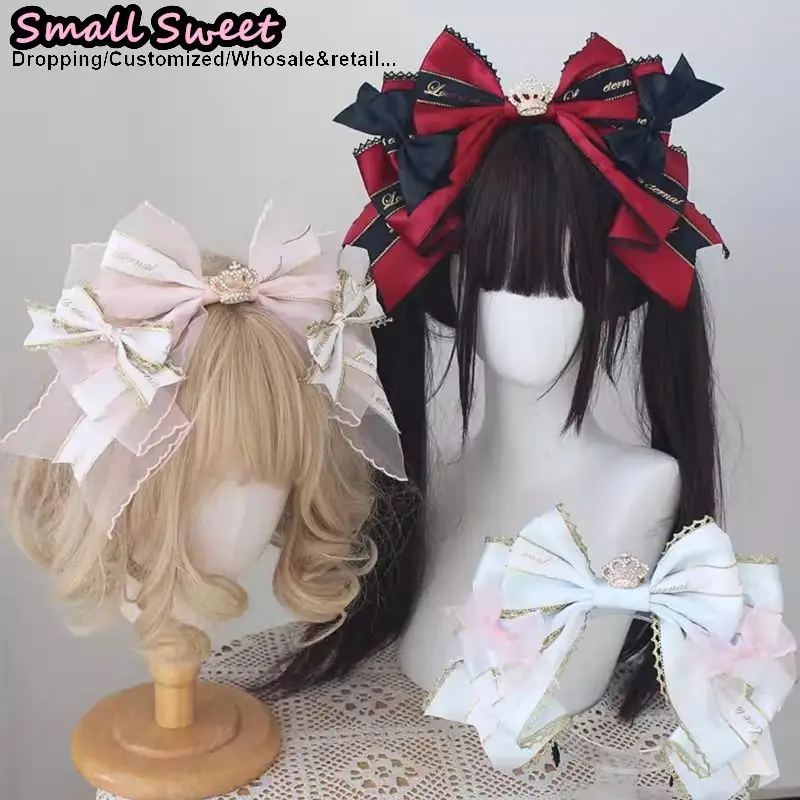 

Женская повязка на голову в стиле Y2K, ручной работы, полноцветная, с цветочным узором, большой бантом, в стиле готической Лолиты, для свадьбы, повязка-обруч для волос