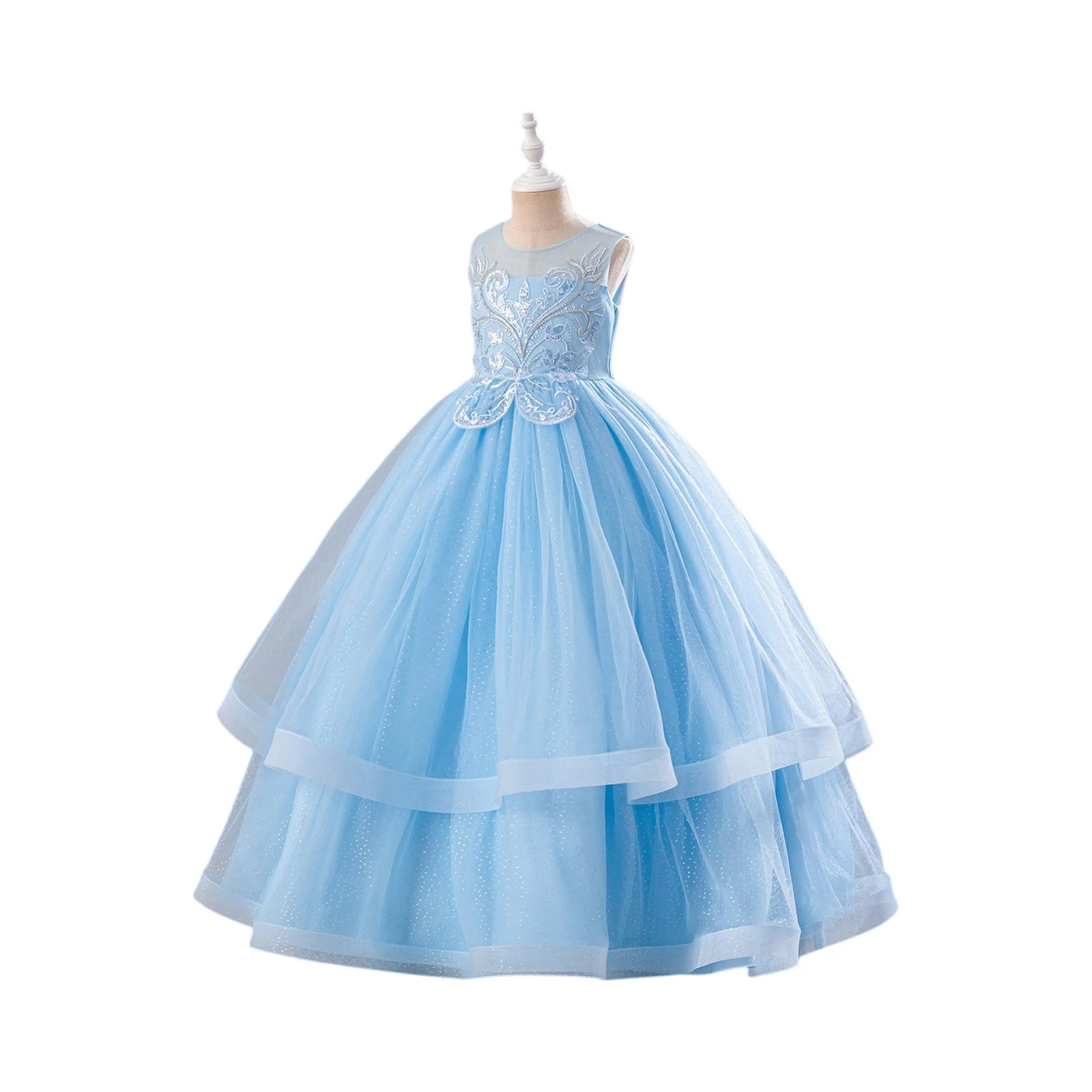 

Lilac Flower Girl Dress Tulle Sleeveless With Bow Floor Length For Wedding Birthday Beaded Appliques Tiered Birthday Dress