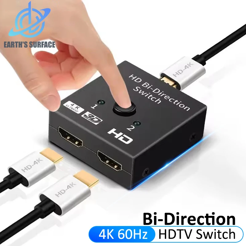 4K 1 In 2 Out HDMI-compatible Splitter 2 Ports Bi-directional Switch HDTV 2.0 Converter Switcher Adapter for PS5 PS4 Xbox PC TV