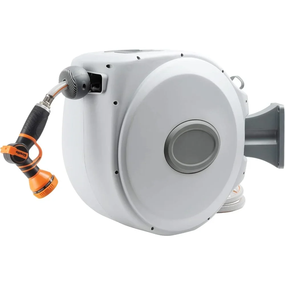 

Retractable Garden Hose Reel ，5/8" X 65 Ft Heavy Duty Water Hose Reel, Swivel Bracket, Any Length Lock, 65ft, Garden Hoses