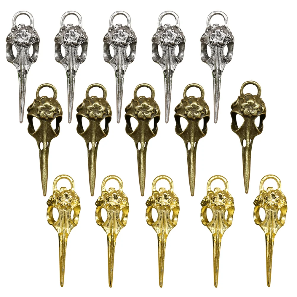 15 قطعة قلادة الجمجمة مختلطة البرونزية الفضة الغراب الطيور رئيس السحر لصنع المجوهرات عقد دي اي واي هدية