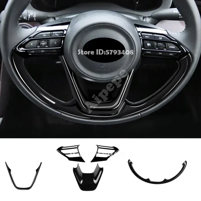 For Toyota Yaris Yaris Cross Aqua Sienta 2020 2021 2022 ABS Red Black Carbon Fiber Car Steering Wheel Decoration Cover Stickers image 3