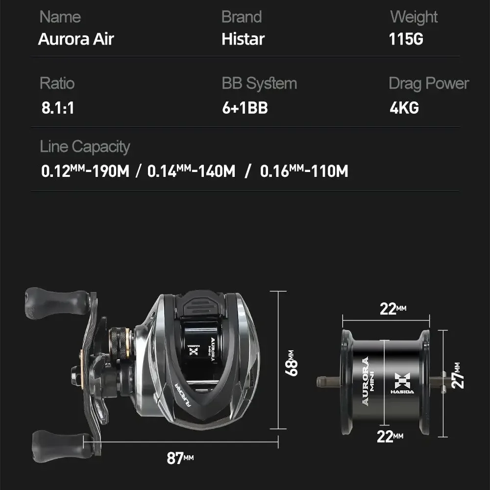 Histar Aurora AIR Light Lure BFS Bait Finesse System AT7 Aluminum Spool 115G UL 3D Dynamic Magnetic Braking Baitcasting Reel