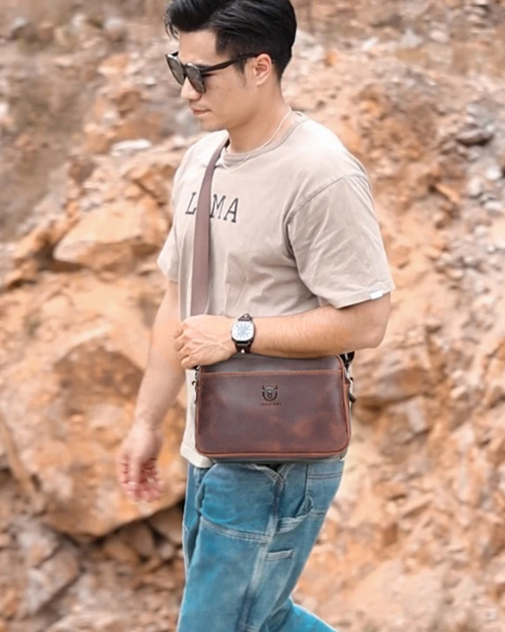 

Мужская кожаная горизонтальная кожаная сумка через плечо Crazy Horse, дорожная сумка через плечо для хранения планшета