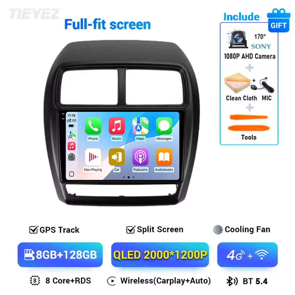 Voor Mitsubishi ASX 1 2016-2023 Android 15 Linksgestuurde Carplay Auto GPS Autoradio Navigatie Multimedia Video speler 4G BT