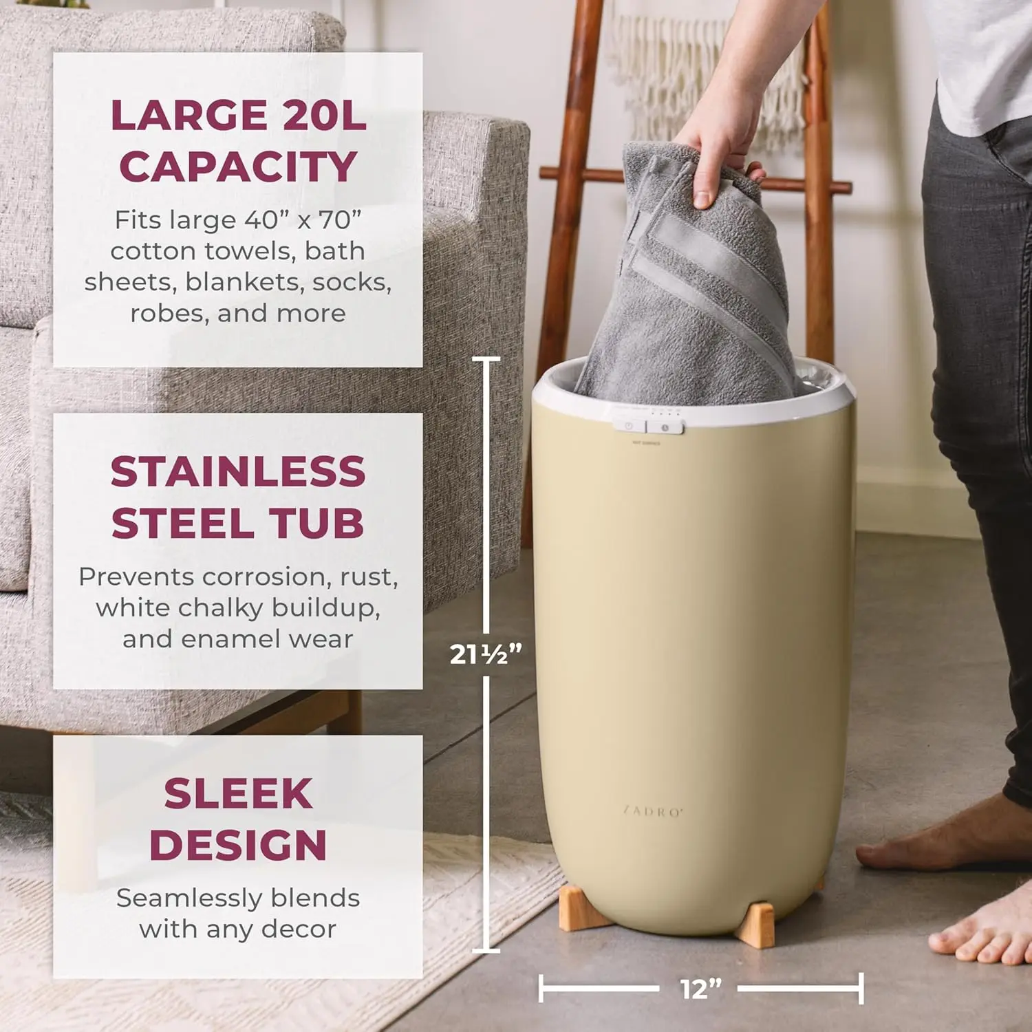 Large Aromatherapy Towel Warmer Bucket - with Essential Oil Wood Disk for Spa and Bathroom, Luxury Stainless Auto Shut off