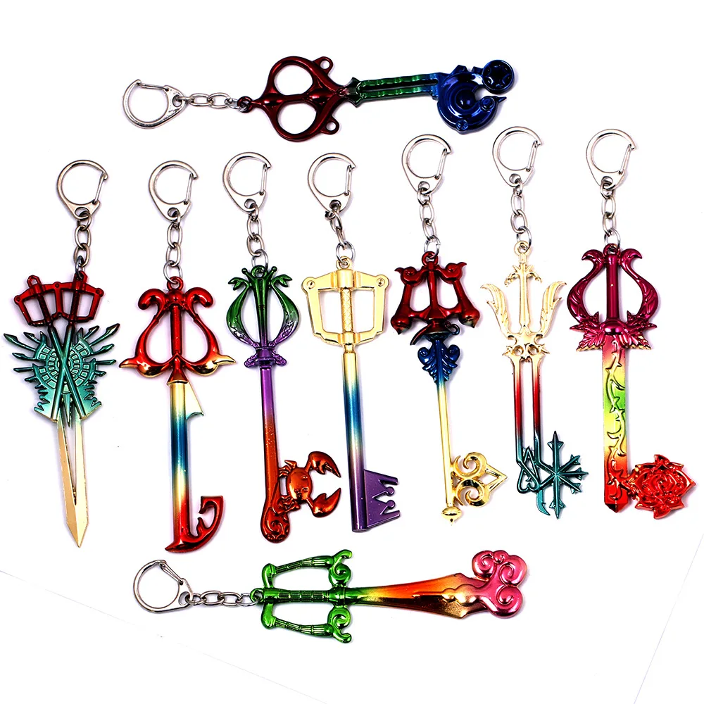 Kingdom Hearts Colorful Sora's Keyblade Pendant Key Chain for Men Women Anime Weapon Model Key Ring Finder Fans Bag Car Jewelry