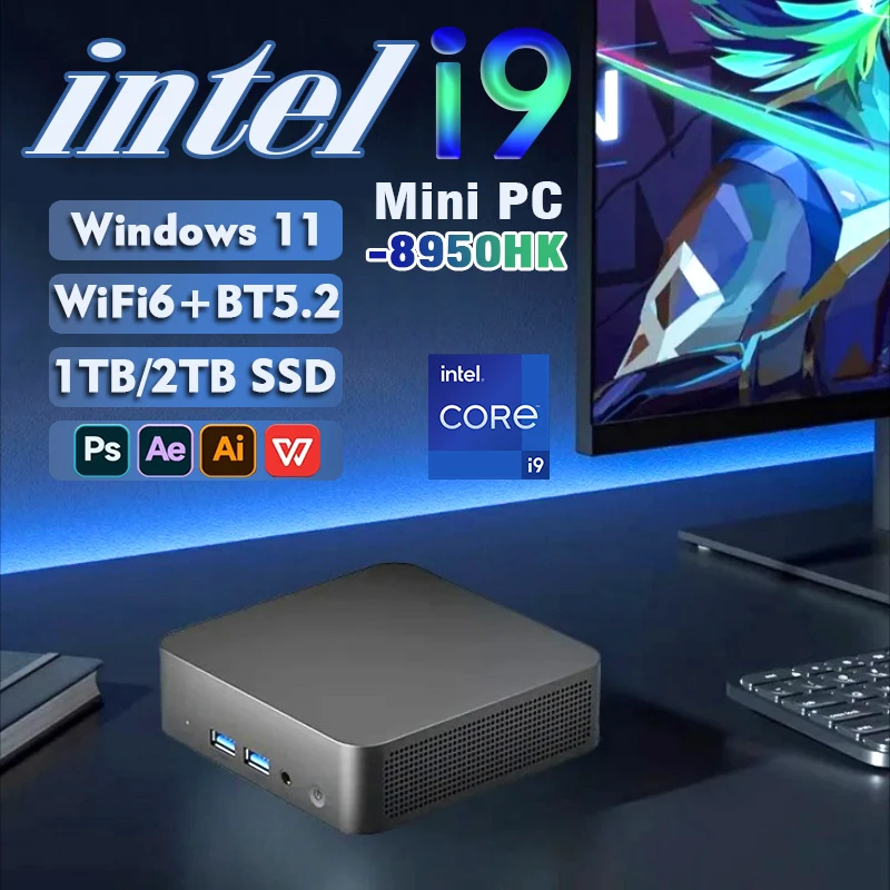 Mini PC Windows 11 Intel Core i9 8950HK 16GB DDR4 1TB SSD portátil PC Gamer ordenador WIFI 6 BT5.2 4K HD Mini Gaming Pc de escritorio