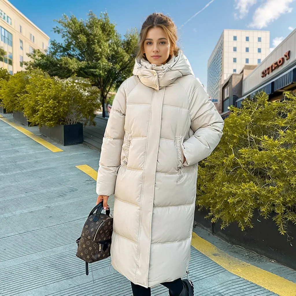 

Женская куртка средней длины на хлопковой подкладке в корейском стиле, свободная посадка до колена, утепленная теплая зимняя модная куртка с капюшоном