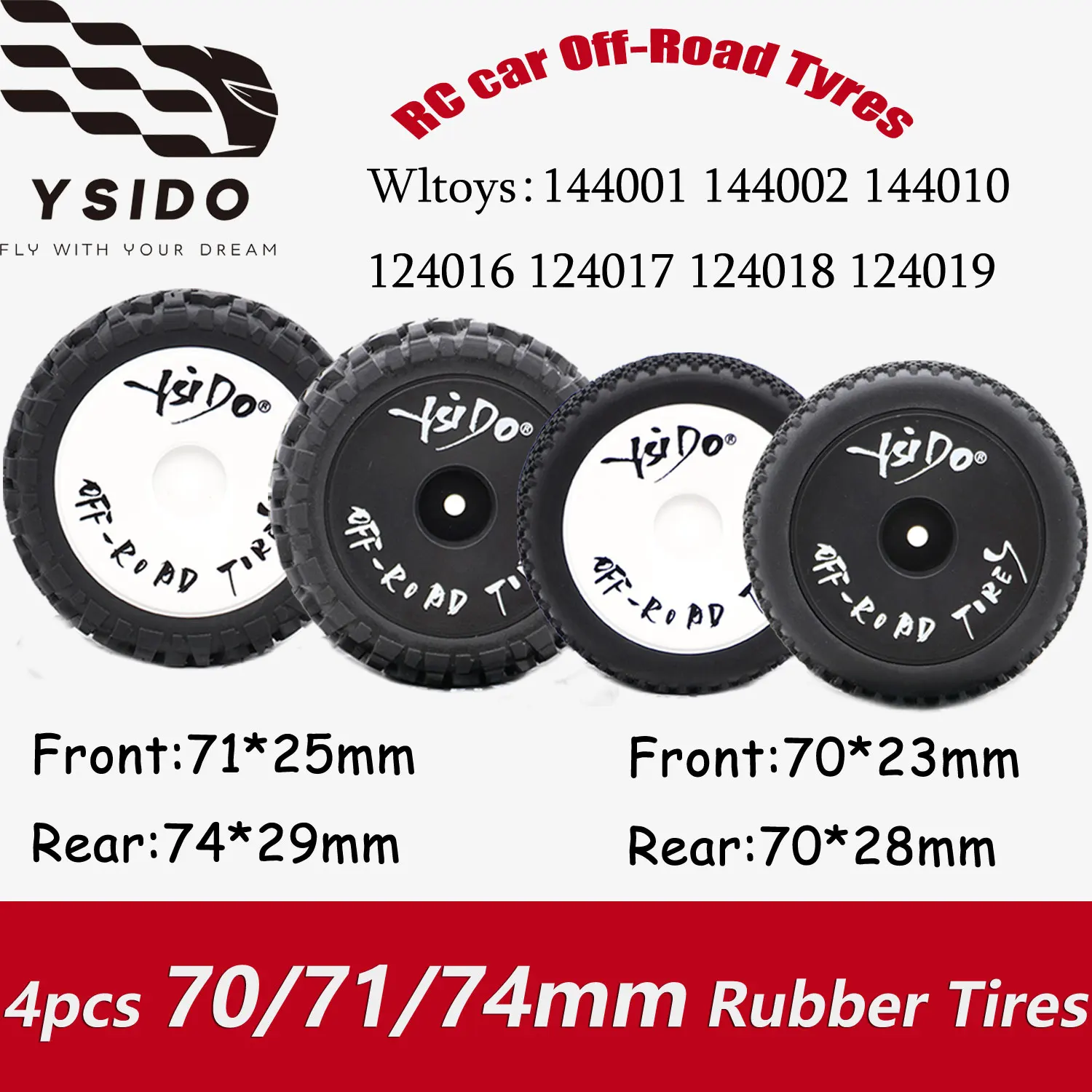 ชุดยางล้อหน้าหลัง 4 ชิ้น ขนาด 70/71/74 มม. หัวหกเหลี่ยม 12 มม. สำหรับรถ RC ขนาด 1/14 1/12 WLtoys 124018 144001 อะไหล่แต่งล้อออฟโรด