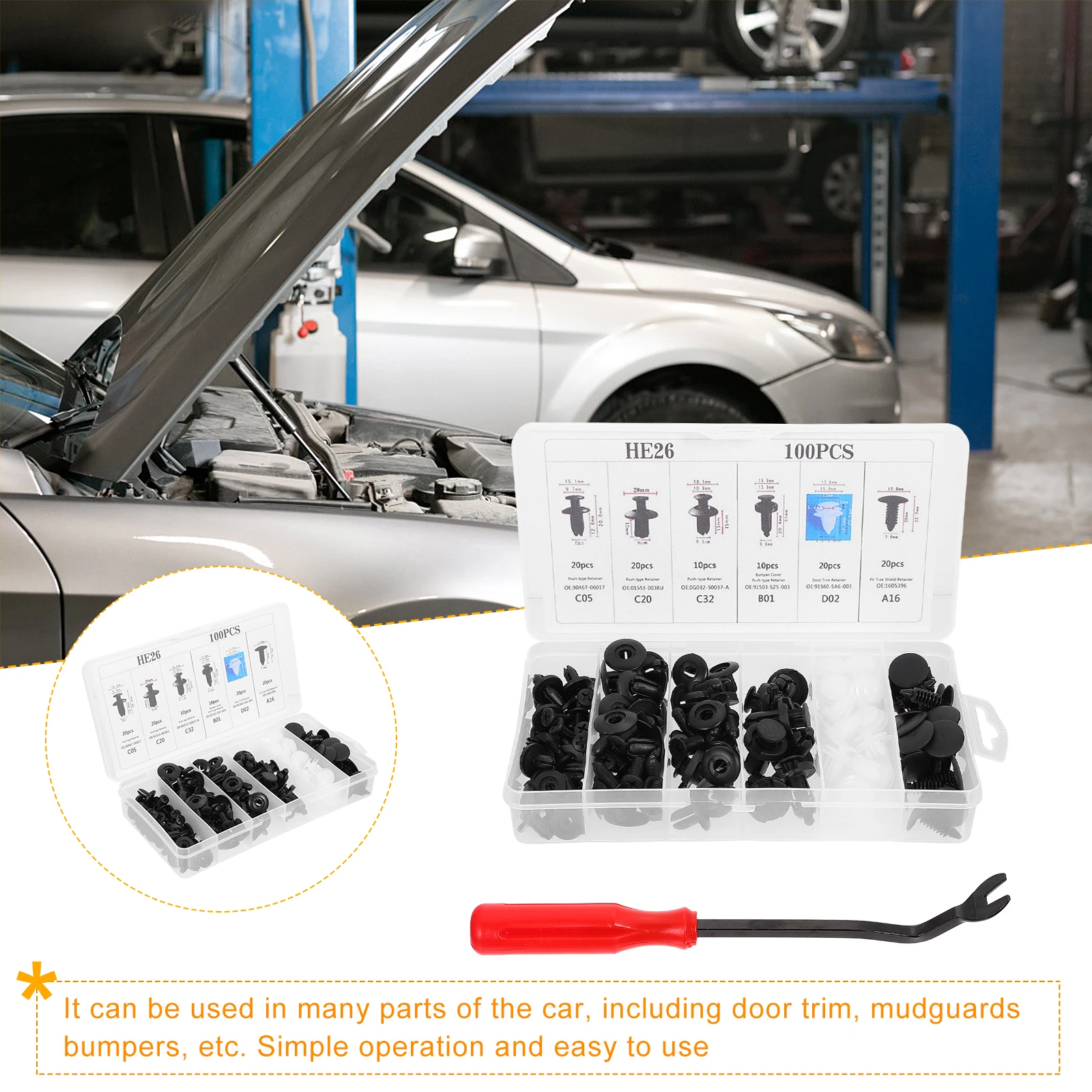 

Auto Fastener Clips Car Push Rivet Clips Replacement Kit Durable Vehicle Bumper Fasteners Storage Box Included Car