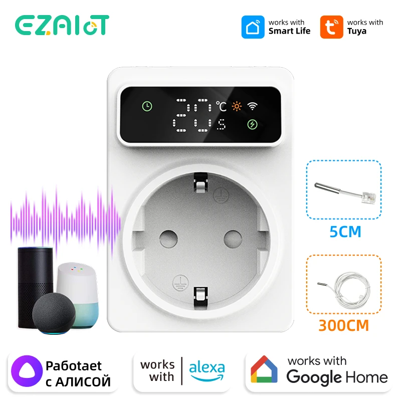 Tuya Wifi Digital Thermostat Socket 16A Precision Plug Remote Cooling Heating Temperature Controller Timer Switch 3M NTC Alexa