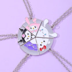 Cute Animal Rabbit Bear Cat Dog Kitty Puzzle Pizza Pendant Necklace Set For 5 Children Best Friends Sister Gift Wholesale