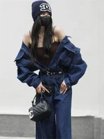 Street Denim Jeans Jumpsuit for Women Long Sleeve Rompers Trousers Safari Style High Quality New Fashion 2025 3