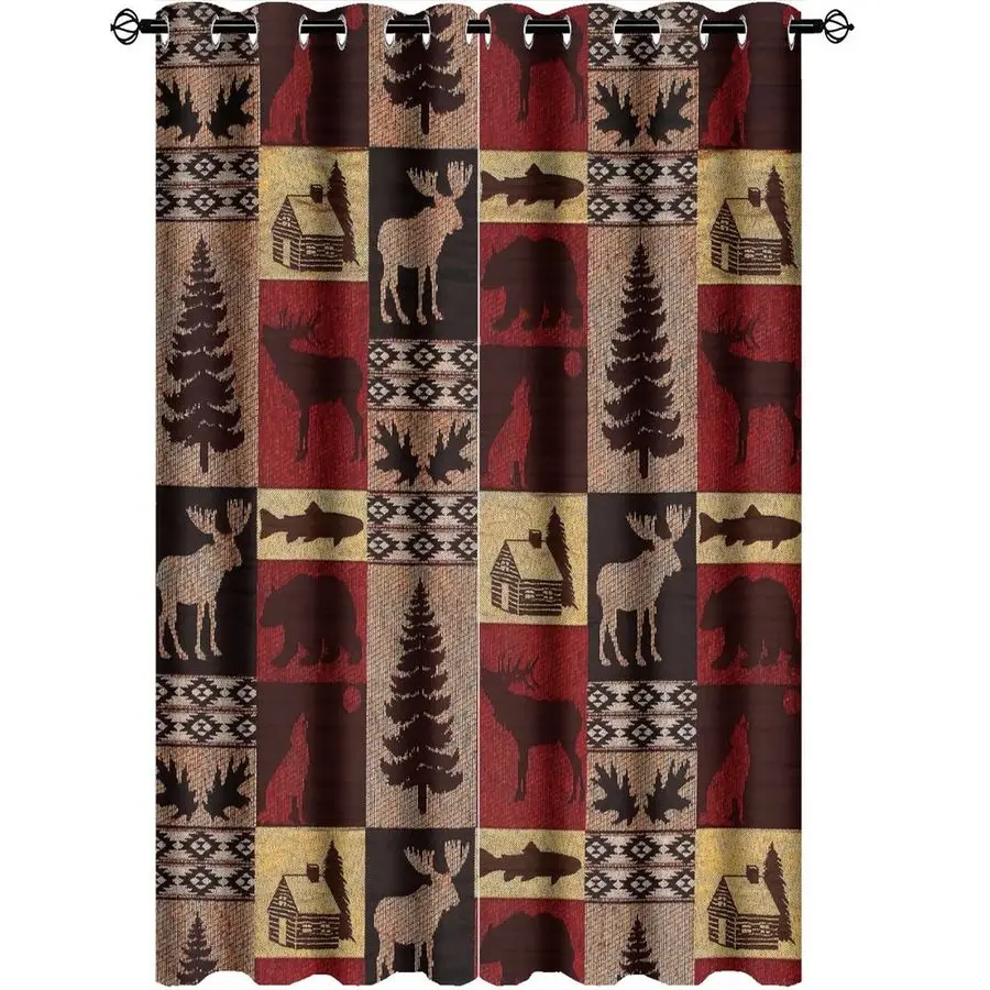 

Rustic Cabin Curtains for Bedroom Vintage Farmhouse Hunting Theme Moose Bear Elk Tree Plaid Window Drapes,Energy Saving Blackout