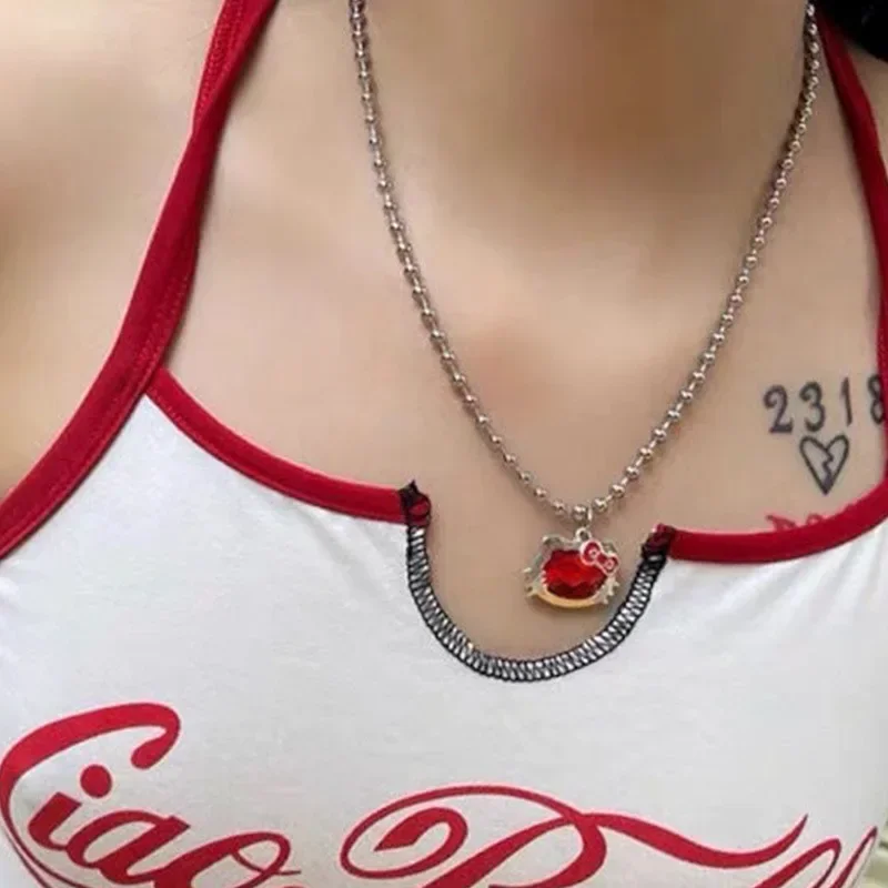 New Hello Kitty Pearl Necklace Cartoon Sanrio Anime Kawaii Luxury Sweet Clavicle Pendant Christmas Gift Girls Without Box