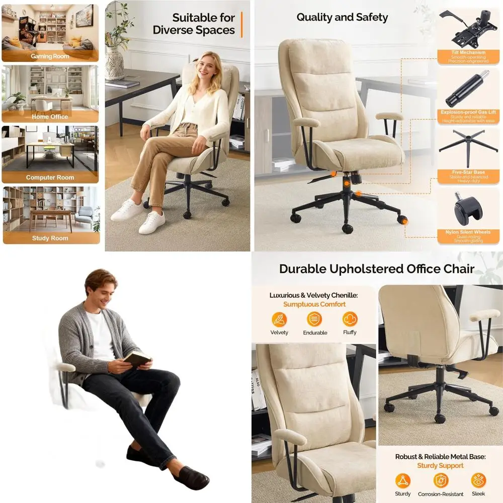 

Эргономичное офисное кресло с высокой спинкой из ткани, регулировка 100-130 см ° Кресло с регулируемой спинкой, мягким сиденьем, колесиками, идеально подходит для игр и домашнего использования.