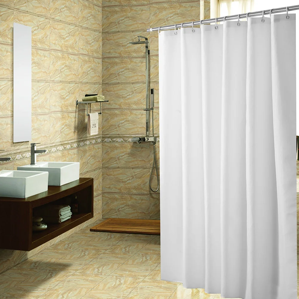 

Waterproof Bathroom Shower Curtain Dacron Material Plain Design Shower Liner with Built-in Ring Holes Size 1 White