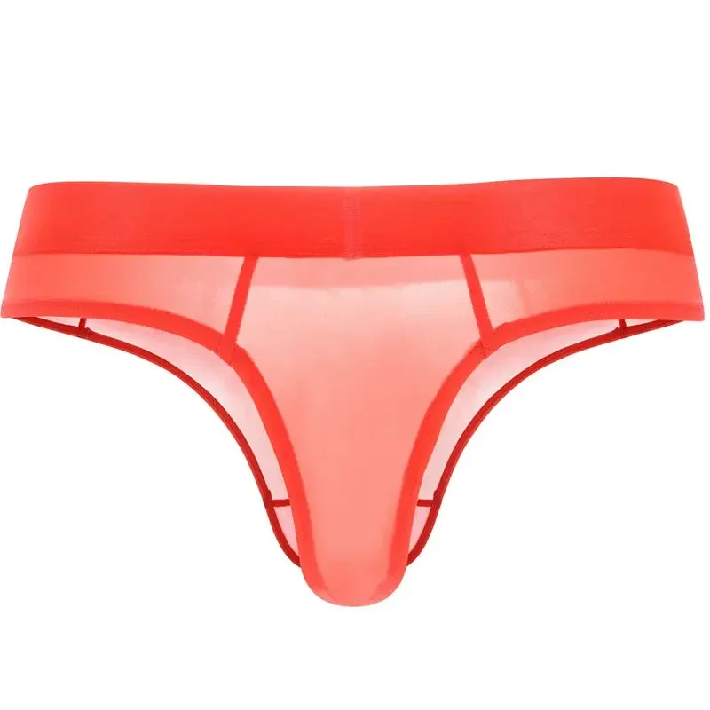 JOCKMAIL-ropa interior Sexy de seda de hielo transparente para hombre, Bikini ultrafino de cintura baja con bolsa para pene, tangas Gay