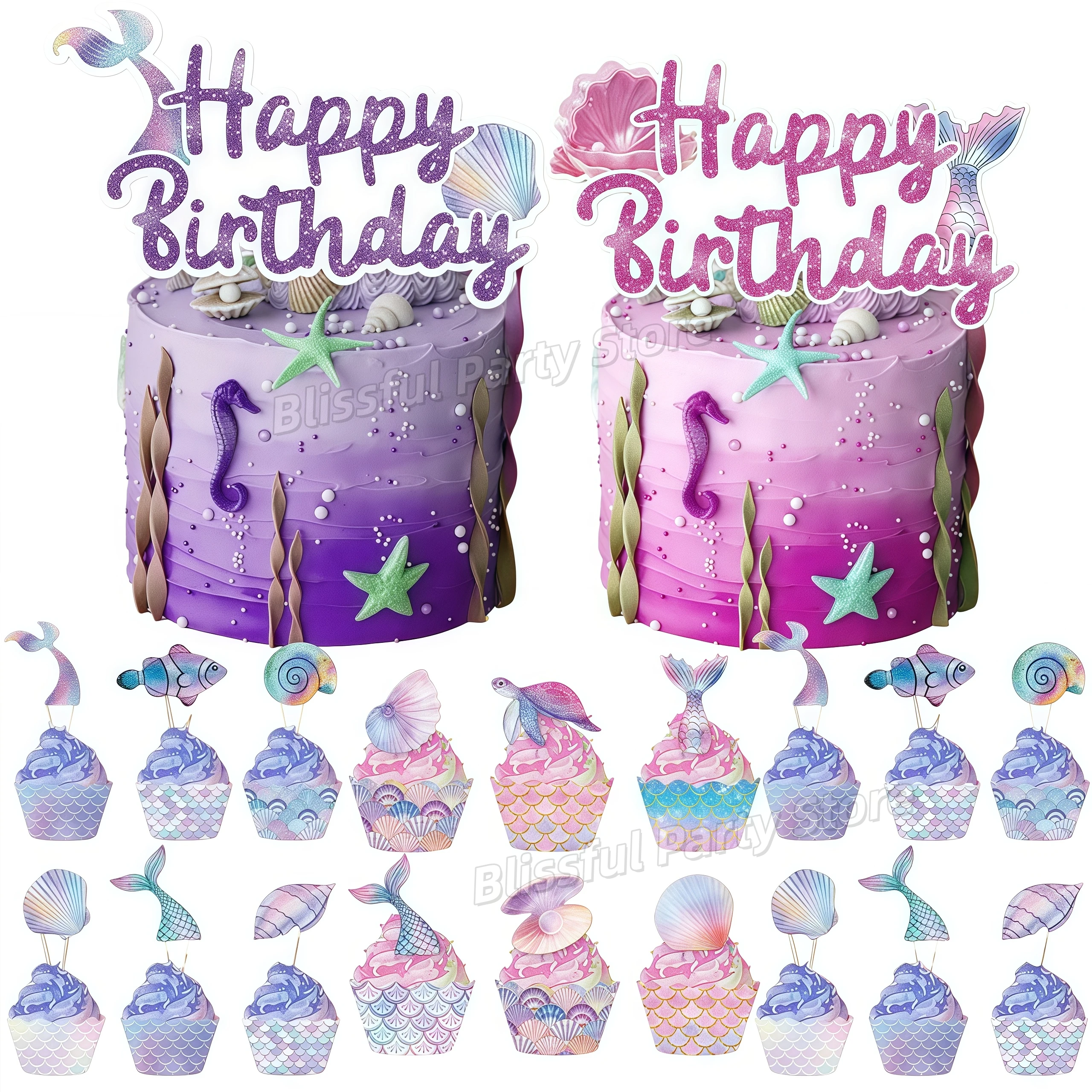 Meerjungfrau-Kuchenaufsatz Geburtstagsparty-Dekoration Meerjungfrauenschwanz-Cupcake-Topper Hochzeit Babyparty Mädchen-Geschenk Kuchendekoration