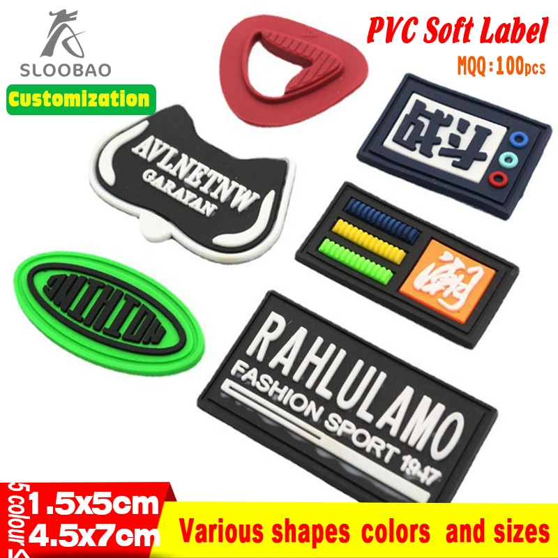 Five Colors Sew On  Custom Private Customized Color Logo 3D PVC Soft Silicone Label Tags For Shoes Garment Accessories