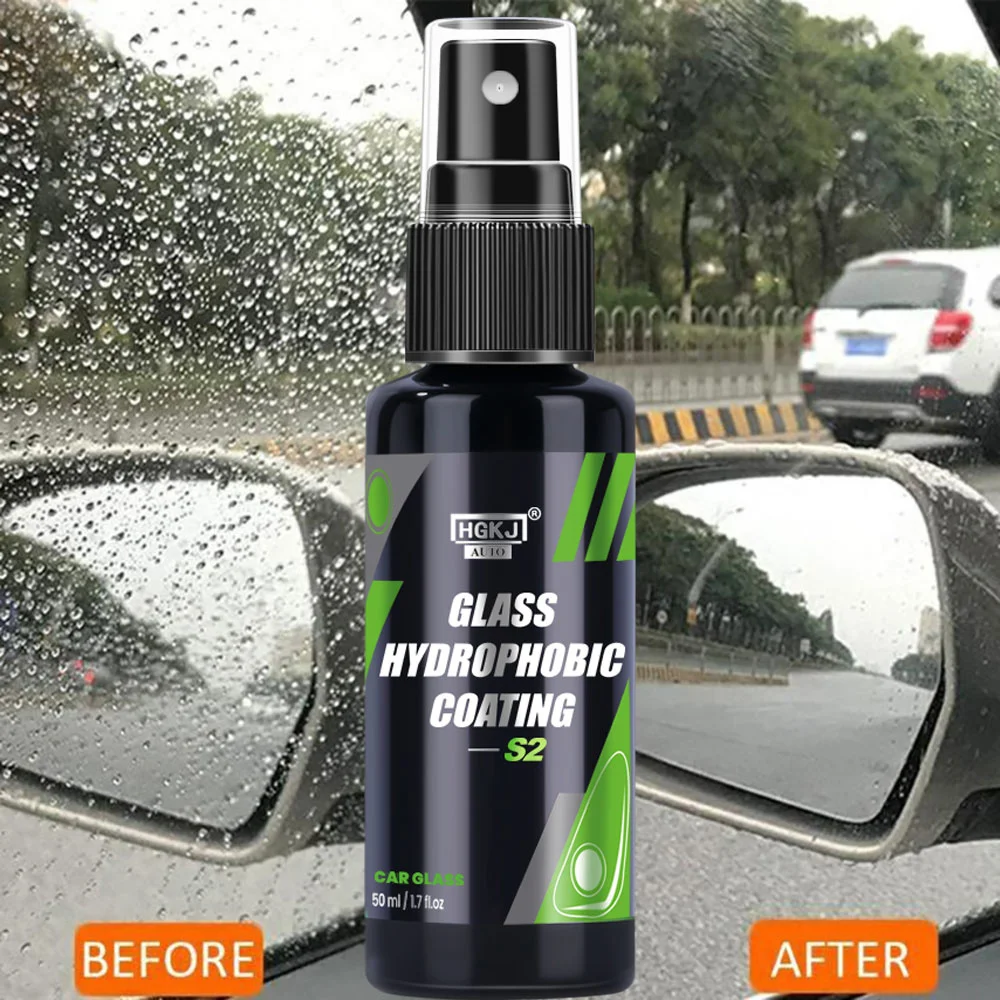 HGKJ Car Glass Hydrophobic Coating Spray Rain Repellent Automotive Antirain Clear View Nano Waterproof Agent Car Care Detail