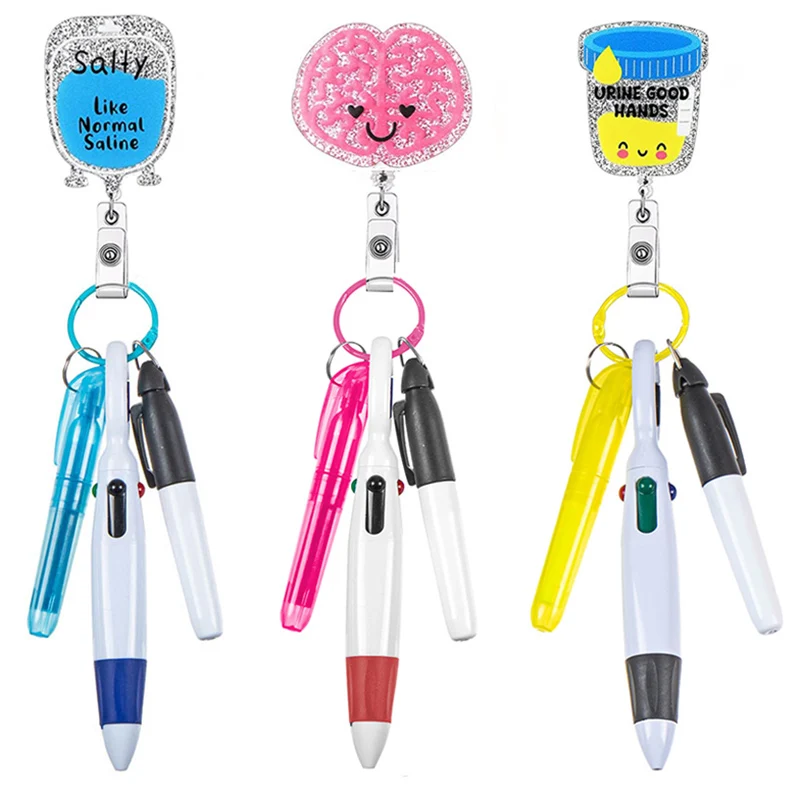 

New Nurse Pen Set Design Glitter Hospital Badge Reel Retractable ID Badge Holder With 360 Rotating Alligator Clip Name Holder