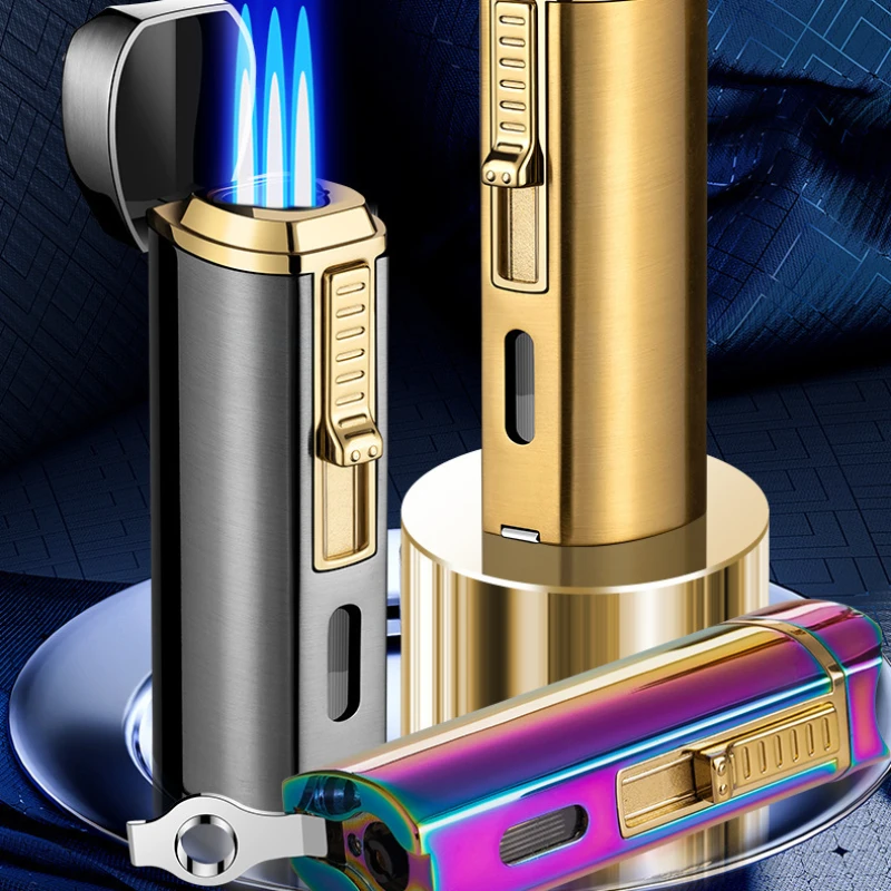 1 New Luxury Cigar Lighter Torch Metal Straight Jet Butane Lighter Smoking Accessories Cool Cigar Punch Men\'s Gifts