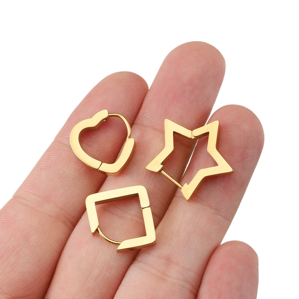 4pcs Stainless Steel Steampunk Hiphop Earrings Star Heart Thick Wire Hoop Earrings For Jewelry Making DIY Accessories Supplies