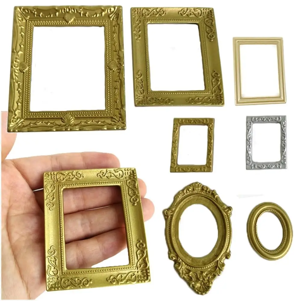 DIY Dollhouse Ornament Vintage Furniture European Style 1:12 Scale Doll House Accessories Mini Gloden Frames Miniature Mirror