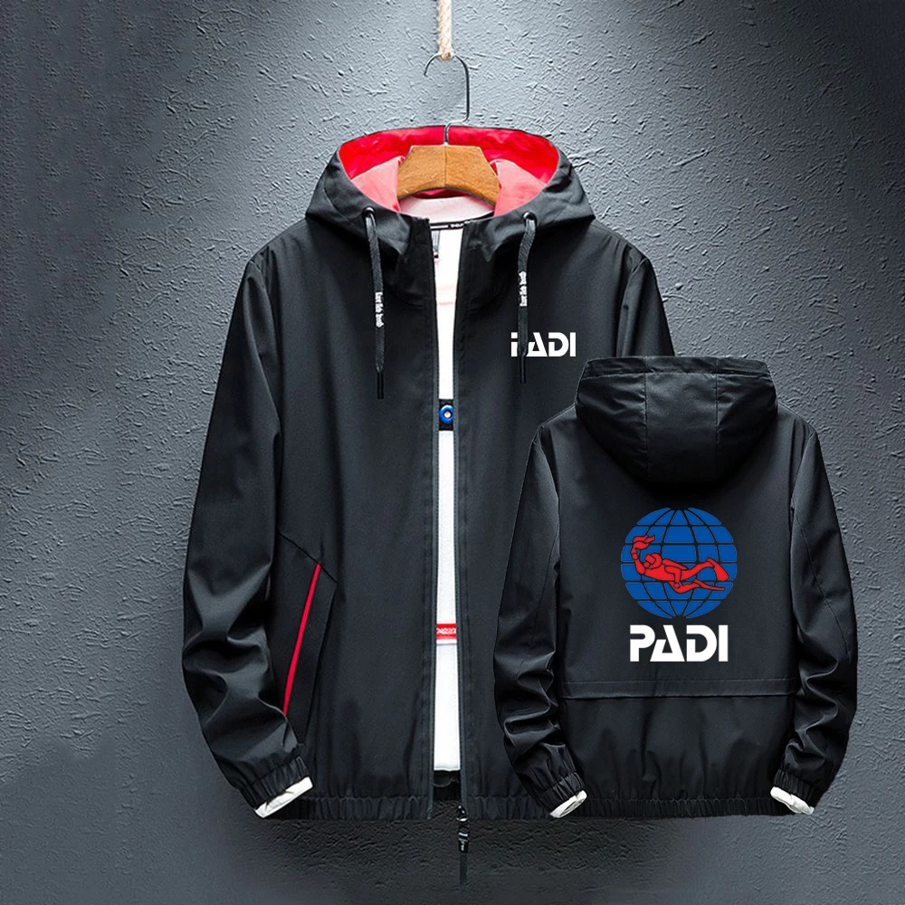 

2023 New Men's Scuba Driver Padi Printing Fashion Spring Autumn Windbreaker Hoodies Casual Long Sleeve Slim Fit Sweatshirts Coat